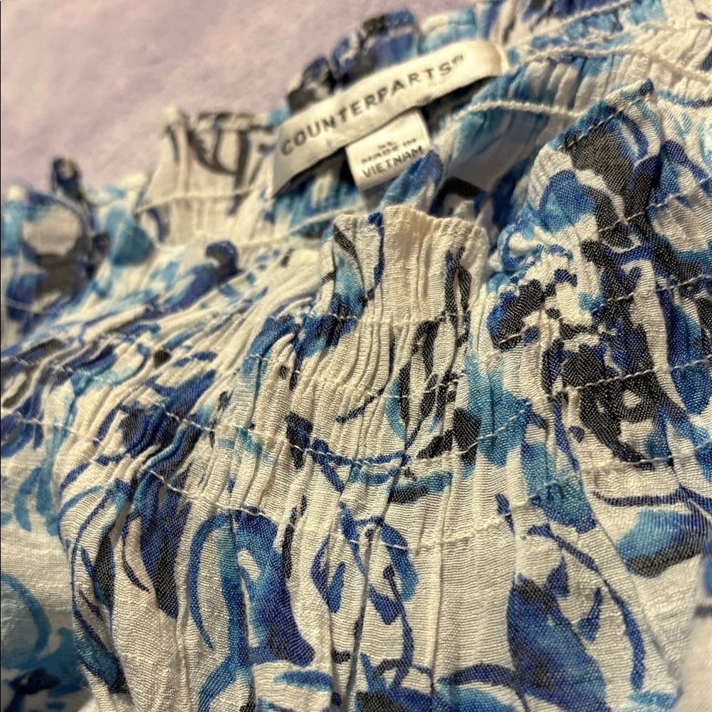 Counterparts Blue Floral Off-Shoulder Peasant Top XL - Picture 7 of 8